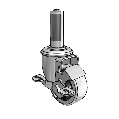 2 Series Expanding Adapter Stem Zinc Swivel Caster with 3 x 1.25 Grey on Grey Rubber HI-TECH Wheel Top Lock (BRK1)