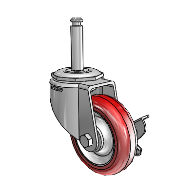 7/8" Wide Casters: Series 1 | Colson Grip Ring Stem up to 145 lbs Zinc Swivel Caster with 3 x 0.8750 Maroon on Grey Polyurethane HI-TECH Wheel and Side Lock Brake