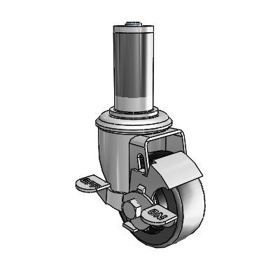 2 Series Expanding Adapter Stem Zinc Swivel Caster with 3 x 1.25 Black Polyolefin Wheel Top Lock (BRK1)