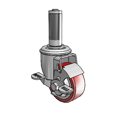 2 Series Expanding Adapter Stem Zinc Swivel Caster with 3 x 1.25 Maroon on Grey Polyurethane HI-TECH Wheel Top Lock (BRK1)
