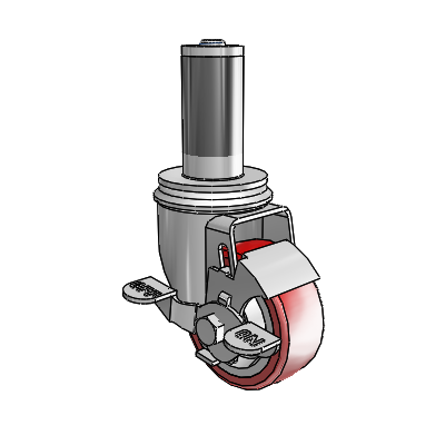 2 Series Expanding Adapter Stem Zinc Swivel Caster with 3 x 1.25 Maroon on Grey Polyurethane HI-TECH Wheel Top Lock (BRK1)