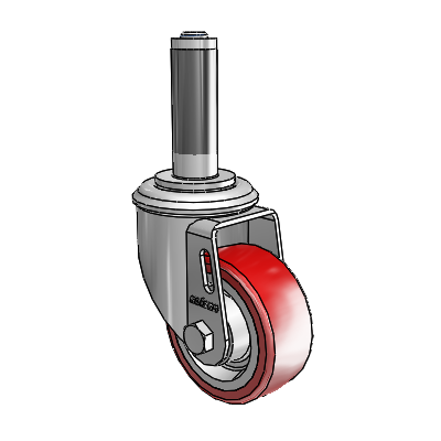 2 Series Expanding Adapter Stem Zinc Swivel Caster with 3 x 1.25 Maroon on Grey Polyurethane HI-TECH Wheel
