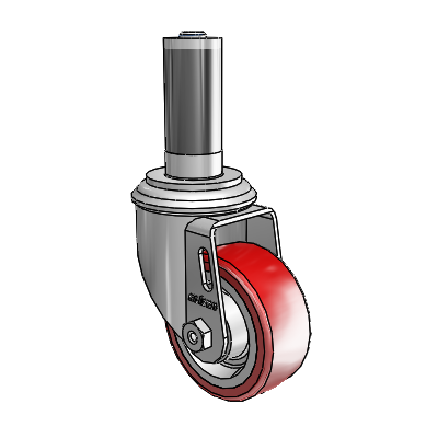 2 Series Expanding Adapter Stem Zinc Swivel Caster with 3 x 1.25 Maroon on Grey Polyurethane HI-TECH Wheel