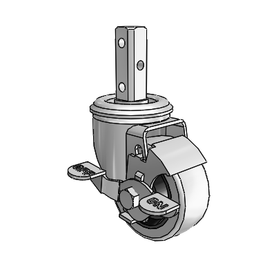 2 Series Casters Square Stem Swivel Zinc with 3 x 1.25 Grey on Grey Rubber HI-TECH Wheel and Top Lock Brake