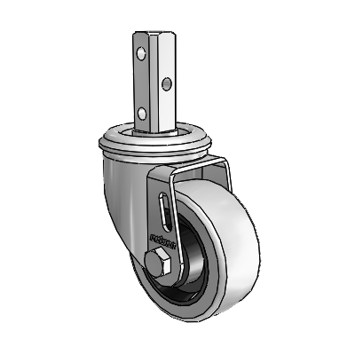 2 Series Casters Square Stem Swivel Zinc with 3 x 1.25 Grey on Grey Rubber HI-TECH Wheel
