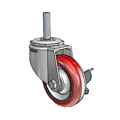 7/8" Wide Casters: Series 1 | Colson Threaded Stem up to 145 lbs Zinc Swivel Caster with 3 x 0.8750 Maroon on Grey Polyurethane HI-TECH Wheel and Side Lock Brake