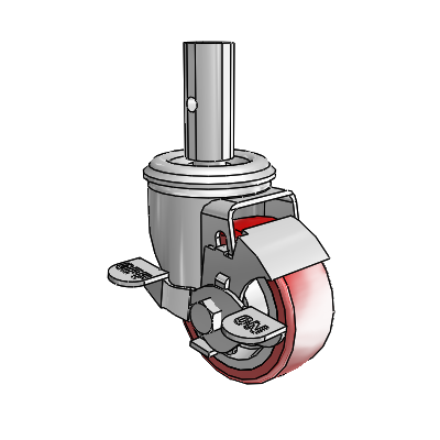 2 Series Casters Square Stem Swivel Zinc with 3 x 1.25 Maroon on Grey Polyurethane HI-TECH Wheel and Top Lock Brake