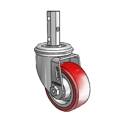2 Series Casters Square Stem Swivel Zinc with 3 x 1.25 Maroon on Grey Polyurethane HI-TECH Wheel