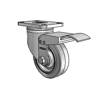 2 Series Stainless Steel Top Plate Swivel Caster with 3.5 x 1.25 Grey on Grey Performa Rubber (Flat) Wheel and Total Lock Brake