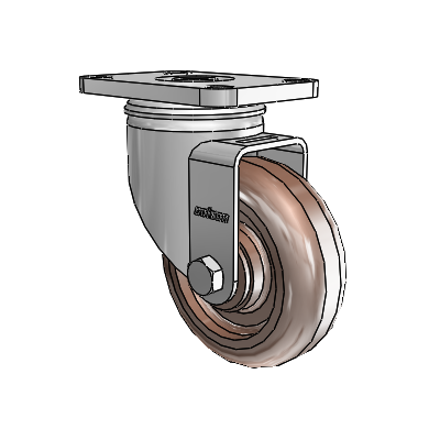 2 Series Stainless Steel Top Plate Swivel Caster with 3.5 x 1.25 Brown Thermo Wheel