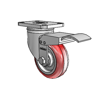 2 Series Stainless Steel Top Plate Swivel Caster with 3.5 x 1.25 Maroon on Grey Polyurethane HI-TECH Wheel and Total Lock Brake