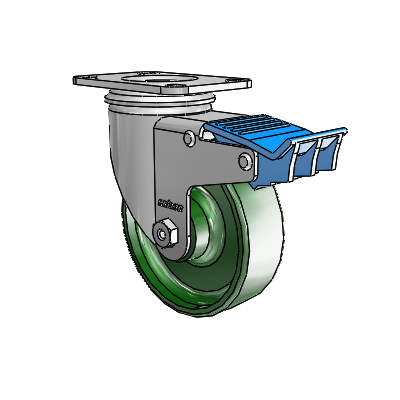 2 Series Casters Top Plate Swivel Zinc with 4 x 1.25 Green Cast Iron Wheel and Directional Lock Brake