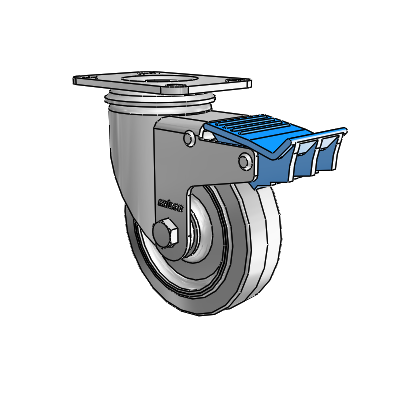 2 Series Casters Top Plate Swivel Zinc with 4 x 1.25 Grey on Grey Performa Rubber (Flat) Wheel and Directional Lock Brake
