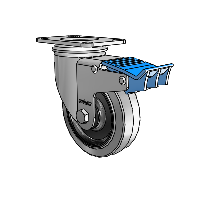 2 Series Casters Top Plate Swivel Zinc with 4 x 1.25 Grey on Black Performa Rubber (Flat/Conductive) Wheel and Directional Lock Brake