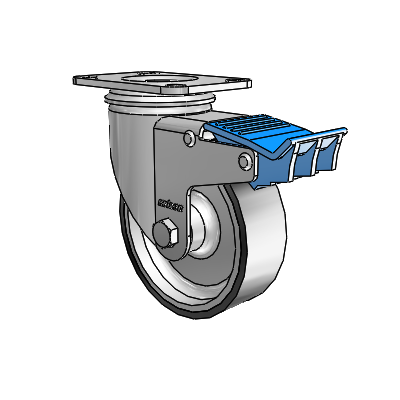 2 Series Casters Top Plate Swivel Zinc with 4 x 1.25 Black on Silver ThermoTech Wheel and Directional Lock Brake