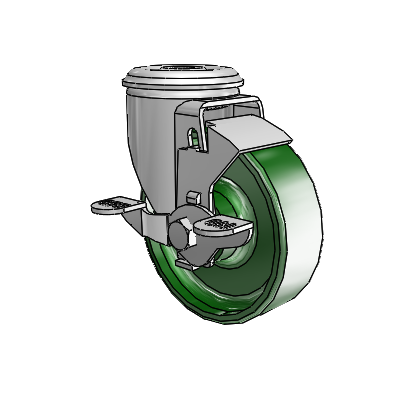 2 Series Modular Stem Zinc Swivel Caster with 4 x 1.25 Green Cast Iron Wheel and Top Lock Brake
