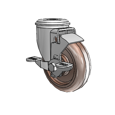 2 Series Modular Stem Zinc Swivel Caster with 4 x 1.25 Brown Thermo Wheel and Top Lock Brake