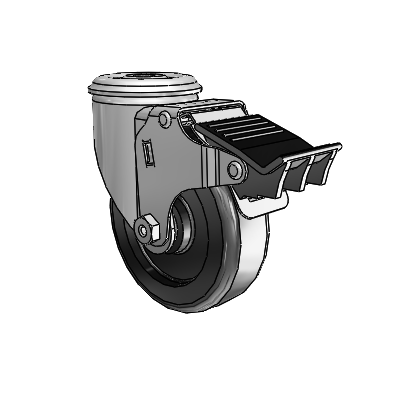 2 Series Modular Stem Zinc Swivel Caster with 4 x 1.25 Black Polyolefin Wheel and Total Lock Brake