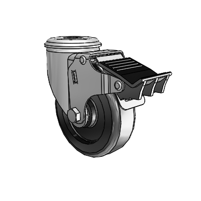 2 Series Modular Stem Zinc Swivel Caster with 4 x 1.25 Black Polyolefin Wheel and Total Lock Brake
