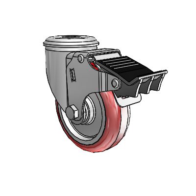 2 Series Modular Stem Zinc Swivel Caster with 4 x 1.25 Maroon on Grey Polyurethane HI-TECH Wheel and Total Lock Brake