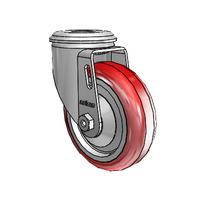 2 Series Modular Stem Zinc Swivel Caster with 4 x 1.25 Maroon on Grey Polyurethane HI-TECH Wheel