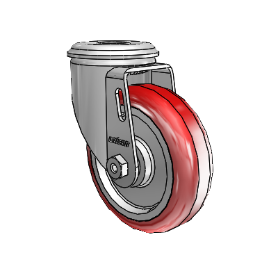 2 Series Modular Stem Zinc Swivel Caster with 4 x 1.25 Maroon on Grey Polyurethane HI-TECH Wheel