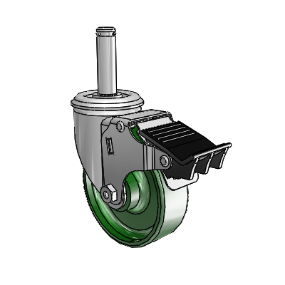 2 Series Grip Ring Stem Zinc Swivel Caster with 4 x 1.25 Green Cast Iron Wheel and Total Lock Brake