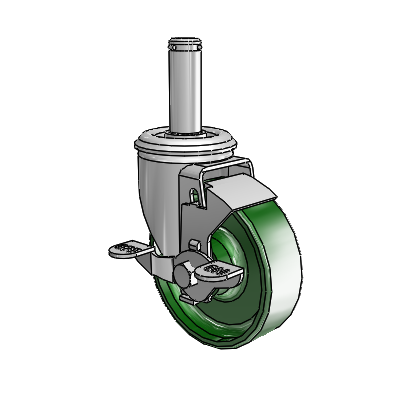 2 Series Grip Ring Stem Zinc Swivel Caster with 4 x 1.25 Green Cast Iron Wheel and Top Lock Brake