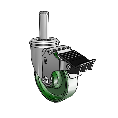 2 Series Grip Ring Stem Zinc Swivel Caster with 4 x 1.25 Green Cast Iron Wheel and Total Lock Brake