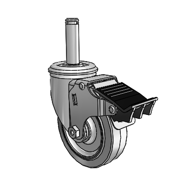 2 Series Grip Ring Stem Zinc Swivel Caster with 4 x 1.25 Grey on Grey Performa Rubber (Flat) Wheel and Total Lock Brake