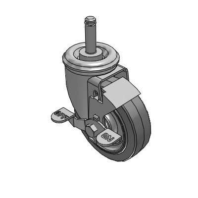 2 Series Casters Grip Ring Stem Caster with 4 x 1.25 Performa Rubber (Flat) Wheel and Top Lock Brake