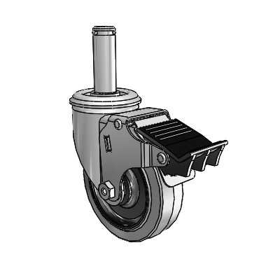 2 Series Grip Ring Stem Zinc Swivel Caster with 4 x 1.25 Grey on Black Performa Rubber (Flat/Conductive) Wheel and Total Lock Brake