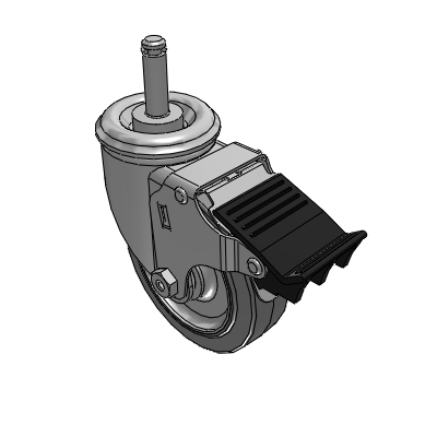 2 Series Casters Grip Ring Stem Caster with 4 x 1.25 Performa Rubber (Flat) Wheel and Total Lock Brake