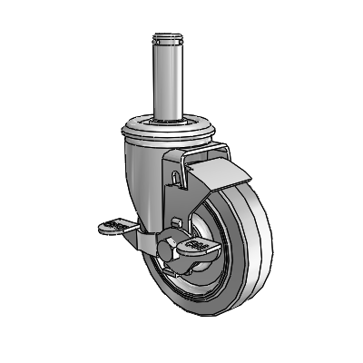 2 Series Grip Ring Stem Zinc Swivel Caster with 4 x 1.25 Grey on Grey Performa Rubber (Flat) Wheel and Top Lock Brake