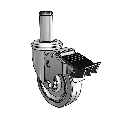 2 Series Grip Ring Stem Zinc Swivel Caster with 4 x 1.25 Grey on Grey Performa Rubber (Flat) Wheel and Total Lock Brake
