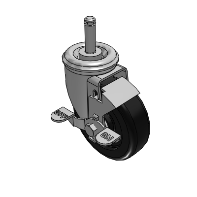 2 Series Casters Grip Ring Stem Caster with 4 x 1.25 Polyolefin Wheel and Top Lock Brake