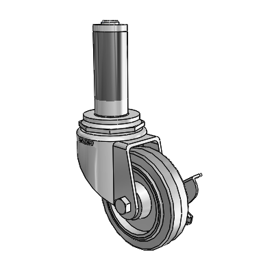 Roulettes de 7/8" de large : Série 1 | Roulette pivotante Colson à tige d'adaptation extensible en zinc, avec 3 roues Performa en caoutchouc gris sur gris (0,8750) (plates/grises) et blocage latéral (BRK3)