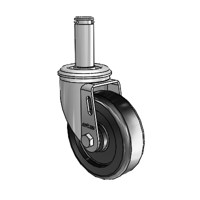 Roulette pivotante de la série 2 avec tige à anneau de préhension en zinc et 4 roues noires en polyoléfine de 1,25