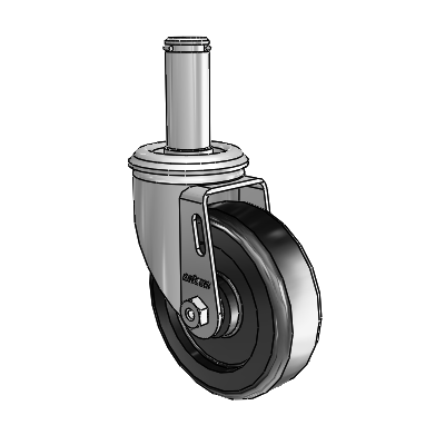 Roulette pivotante de la série 2 avec tige à anneau de préhension en zinc et 4 roues noires en polyoléfine de 1,25