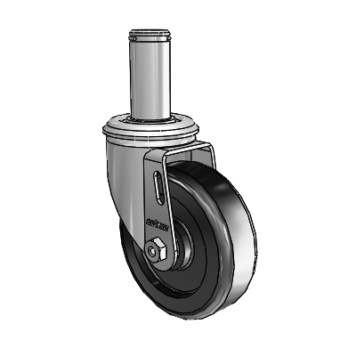 Roulette pivotante de la série 2 avec tige à anneau de préhension en zinc et 4 roues noires en polyoléfine de 1,25