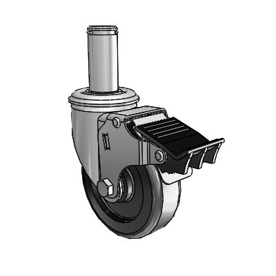 2 Series Grip Ring Stem Zinc Swivel Caster with 4 x 1.25 Black Polyolefin Wheel and Total Lock Brake