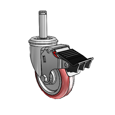 2 Series Grip Ring Stem Zinc Swivel Caster with 4 x 1.25 Maroon on Grey Polyurethane HI-TECH Wheel and Total Lock Brake