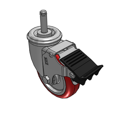 2 Series Casters Grip Ring Stem Caster with 4 x 1.25 Polyurethane HI-TECH Wheel and Total Lock Brake