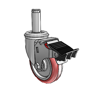 2 Series Grip Ring Stem Zinc Swivel Caster with 4 x 1.25 Maroon on Grey Polyurethane HI-TECH Wheel and Total Lock Brake