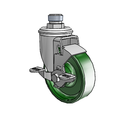 2 Series Pipe Thread Stem Zinc Swivel Caster with 4 x 1.25 Green Cast Iron Wheel and Top Lock Brake