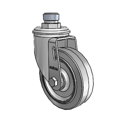 2 Series Pipe Thread Stem Zinc Swivel Caster with 4 x 1.25 Grey on Grey Performa Rubber (Flat) Wheel