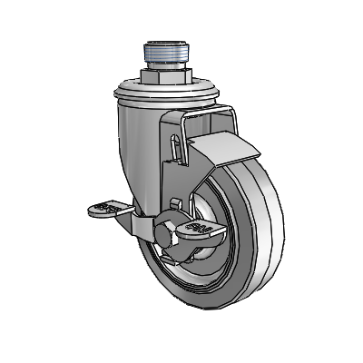 2 Series Pipe Thread Stem Zinc Swivel Caster with 4 x 1.25 Grey on Grey Performa Rubber (Flat) Wheel and Top Lock Brake