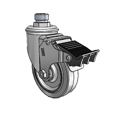 2 Series Pipe Thread Stem Zinc Swivel Caster with 4 x 1.25 Grey on Grey Performa Rubber (Flat) Wheel and Total Lock Brake