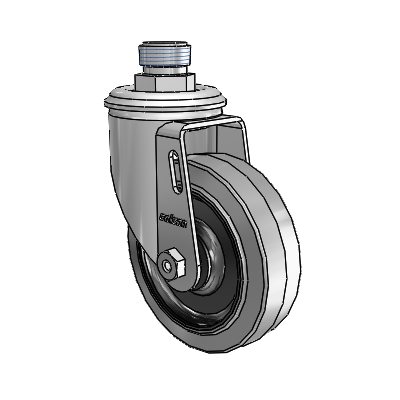 2 Series Pipe Thread Stem Zinc Swivel Caster with 4 x 1.25 Grey on Black Performa Rubber (Flat/Conductive) Wheel