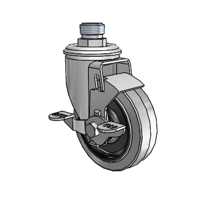 2 Series Pipe Thread Stem Zinc Swivel Caster with 4 x 1.25 Grey on Black Performa Rubber (Flat/Conductive) Wheel and Top Lock Brake